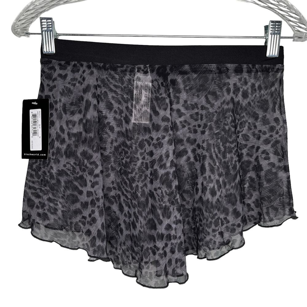 Bloch Ladies Janise Animal Print Mesh Pull On Skirt M Black Gray New - Picture 2 of 12